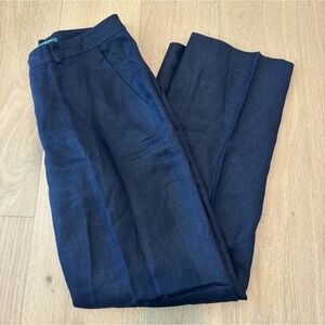 Lauren Ralph Lauren Pants Women Size 8 Petite Blue Linen Wide Leg Cuffed Capsule